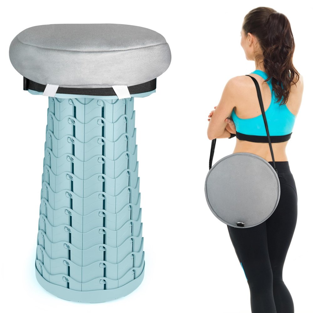 Deer's Life Portable Collapsible Stool with Cushion Pad, Retractable Folding Telescopic Camping Seat for Adults, Small Lightweight Sturdy Adjustable Stools for Travel,Kitchen,Garden,Fishing