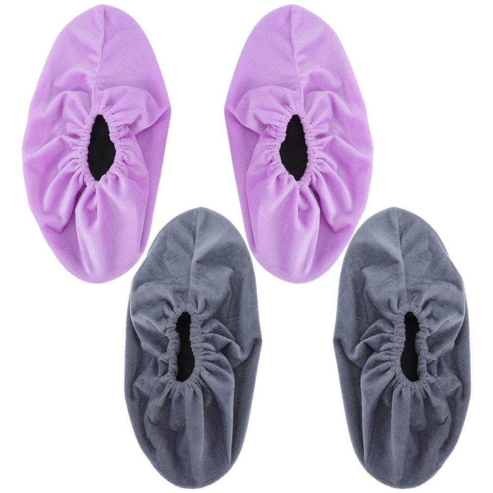 Yardwe 2 Pairs Reusable, Non Slip, Universal Soft Washable Thickened Boot for Household, Office, Laboratory (Grey + Purple)