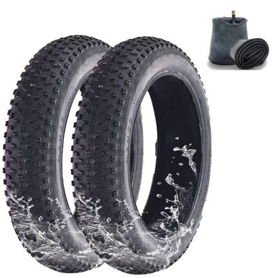 2 Pack 20" Fat Tires 20 x 4.0 inch Fat Bike Tire Bike Tubes AV 32MM and Tire Levers for Folding Tires Snow Beach Bicycle Tire MTB Bicycle, All-Terrain for Street and Trail Riding