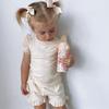 Lamuusaa Newborn Baby Girl Summer Clothes Lace Fly Sleeve T-shirt Tops Ruffle Solid Color Shorts Clothes Set 0-3T (Beige, 18-24 Months) view 2