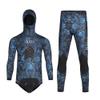 WYYHAA 3.5MM Neoprene Spearfishing Wetsuit with Hooded, 2 Pieces Camouflage Hunting Diving Suit with Loading Chest Pad for Cool Water Freediving Snorkeling Swimming,Blue,L view 1