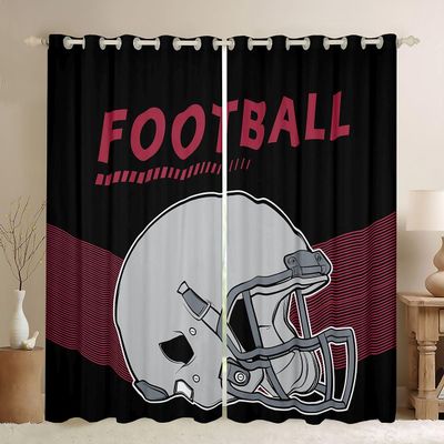 Erosebridal Football Curtains & Drapes Football Helmet Black Wine Red Blackout Curtains,Football Lovers Gifts Curtains Gridiron Player Window Curtains 42''Wx90''L