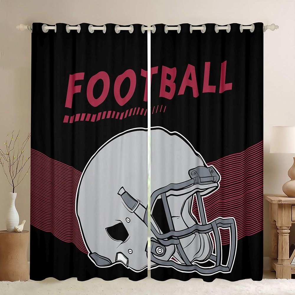 Erosebridal Football Curtains & Drapes Football Helmet Black Wine Red Blackout Curtains,Football Lovers Gifts Curtains Gridiron Player Window Curtains 42''Wx90''L
