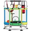BLINWORLD Trampoline for Kids - 55" Adjustable Baby Toddler Trampoline with Basketball Hoop, Round Bottom Indoor Outdoor Toddler with Enclosure (Light Blue Green) view 1