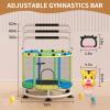 BLINWORLD Trampoline for Kids - 55" Adjustable Baby Toddler Trampoline with Basketball Hoop, Round Bottom Indoor Outdoor Toddler with Enclosure (Light Blue Green) view 3