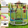 BLINWORLD Trampoline for Kids - 55" Adjustable Baby Toddler Trampoline with Basketball Hoop, Round Bottom Indoor Outdoor Toddler with Enclosure (Light Blue Green) view 4