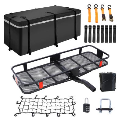 SPOFLYINN Heavy-Duty Trailer Hitch Cargo Carrier Folding 500 Lbs Capacity 16 CuFt 2" Receiver Hitch Cargo Rack Luggage Cargo Bag Black