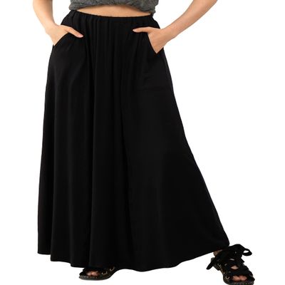 noflik Women's Boho Elastic High Waisted Flowy Long Maxi Skirt with Pockets(Black,L)