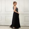 noflik Women's Boho Elastic High Waisted Flowy Long Maxi Skirt with Pockets(Black,L) view 4