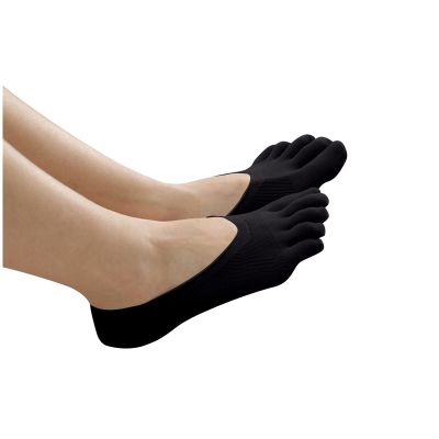 5 Pairs Women Casual No Show Socks Anti-Slip Socks Breathable Toes Liner Socks Low Cut Cotton Sneaker (Black, One Size)