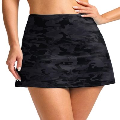 SANTINY Women's High Waisted Swim Skirt with Pocket Tummy Control Tankini Swimsuit Bathing Suit Bottoms for Women (Grey Camo_XL)