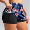 SANTINY Women's High Waisted Swim Skirt with Pocket Tummy Control Tankini Swimsuit Bathing Suit Bottoms for Women (Navy Flower_M) view 3