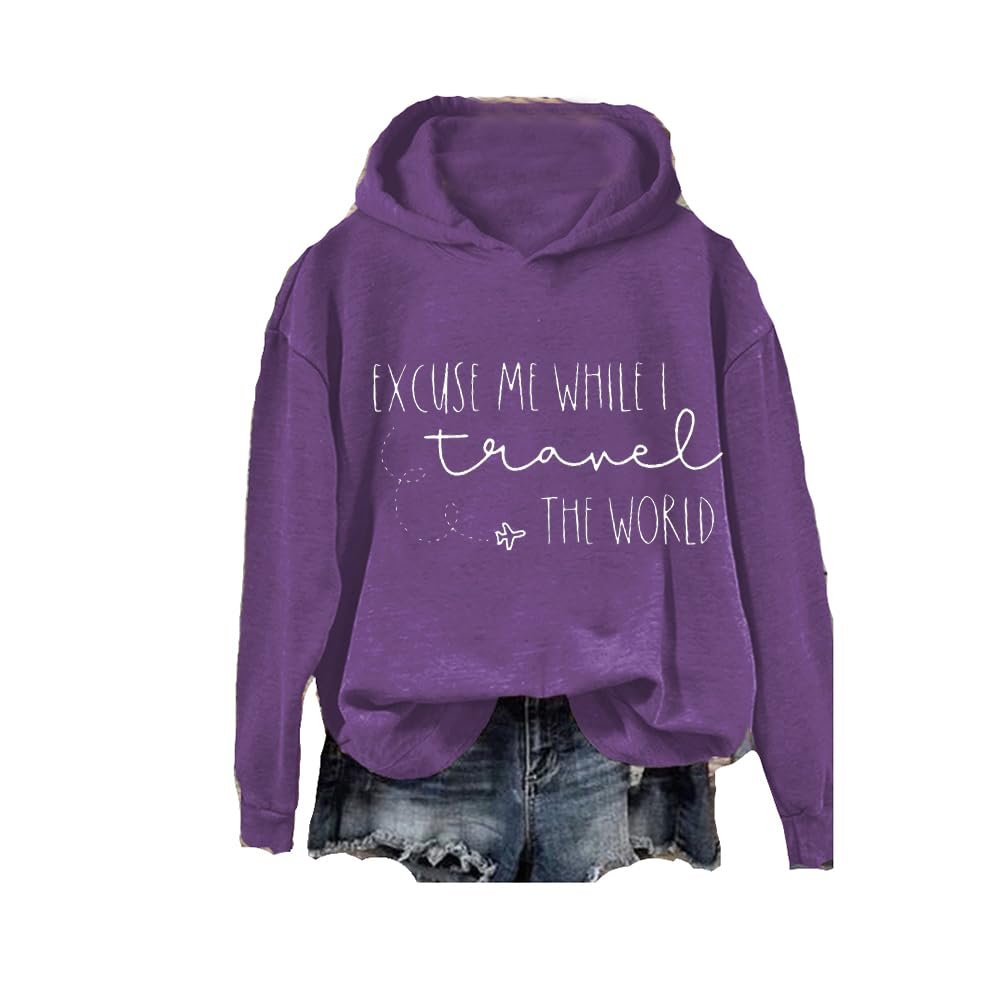 MOGUI Excuse Me While I Travel The World Sweat Shirt Excuse Me While I Travel The World Sweat Shirt For Women Plus Size Sweatshirt For Women Purple