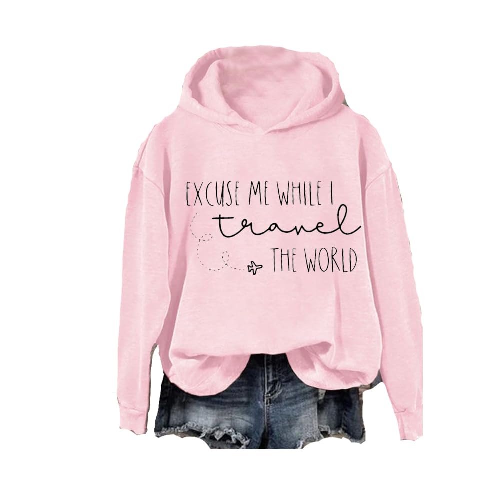 MOGUI Excuse Me While I Travel The World Shirt Sweatshirt Excuse Me While I Travel The World Sweatshirt Plus Size Humor Saying Shirt Funny Letter Print