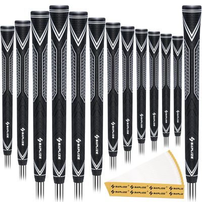 SAPLIZE High-performance Rubber Golf Grips 13 Pack, High Shock Absorption, Non-slip, Choose from 13 Grips with 15 Tapes or Full Regripping Kit, Std/Mid/Jumbo, CC10 Series, Oversize, White
