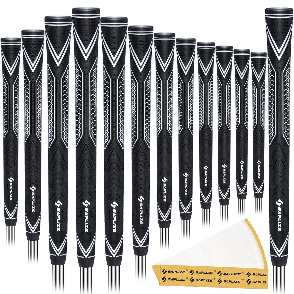 SAPLIZE High-performance Rubber Golf Grips 13 Pack, High Shock Absorption, Non-slip, Choose from 13 Grips with 15 Tapes or Full Regripping Kit, Std/Mid/Jumbo, CC10 Series, Oversize, White