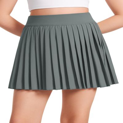 CRZ YOGA Girls Pleated Athletic Skirts Grey Sage Medium