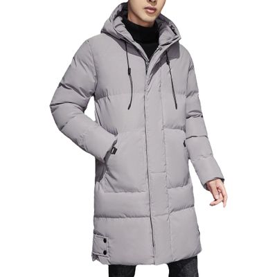 SWJGLITTR Men's Long Hooded Parka Male Winter Warm Quilted Skinny Coat Cold Weather Padded Windproof Jacket (3X-Large,Grey)
