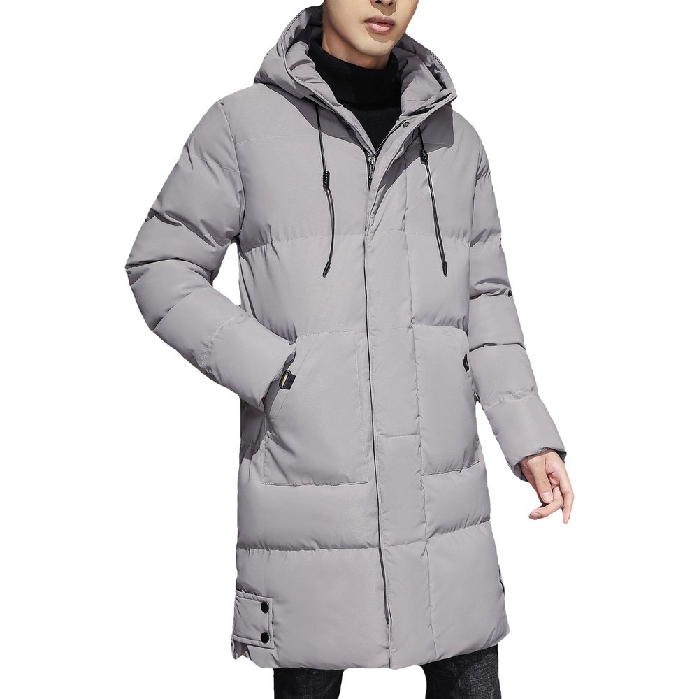 SWJGLITTR Men's Long Hooded Parka Male Winter Warm Quilted Skinny Coat Cold Weather Padded Windproof Jacket (3X-Large,Grey)