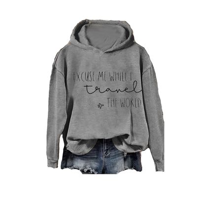 MOGUI Excuse Me While I Travel The World Shirt Sweatshirt Excuse Me While I Travel The World Sweatshirt Plus Size Humor Saying Shirt Funny Letter Print Grey