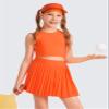 CRZ YOGA Girls Feathery-Fit Soft Athletic Pleated Skirts - Tennis School Casual Skorts with Pockets Liner Kids Teen Neon Orange Medium view 2