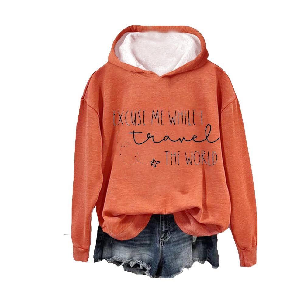 MOGUI Excuse Me While I Travel The World Shirt Sweatshirt Excuse Me While I Travel The World Sweatshirt Plus Size Humor Saying Shirt Funny Letter Print Orange, 3X-Large