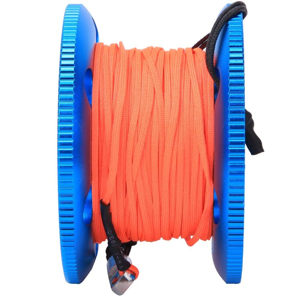 Gavigain Scuba Diving Finger Spool Reel with Fluorescent Orange Line - Stainless Steel Underwater Snorkeling Accessory (50M)