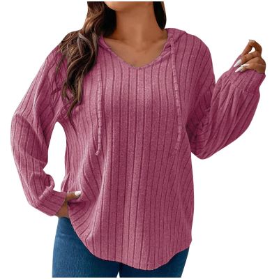 Womens Hoodies Fashion Oversized Sweatshirts Casual Long Sleeve Pullover Tops V-Neck Drawstring Lightweight Shirts 2024 Pink