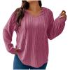 Womens Hoodies Fashion Oversized Sweatshirts Casual Long Sleeve Pullover Tops V-Neck Drawstring Lightweight Shirts 2024 Pink