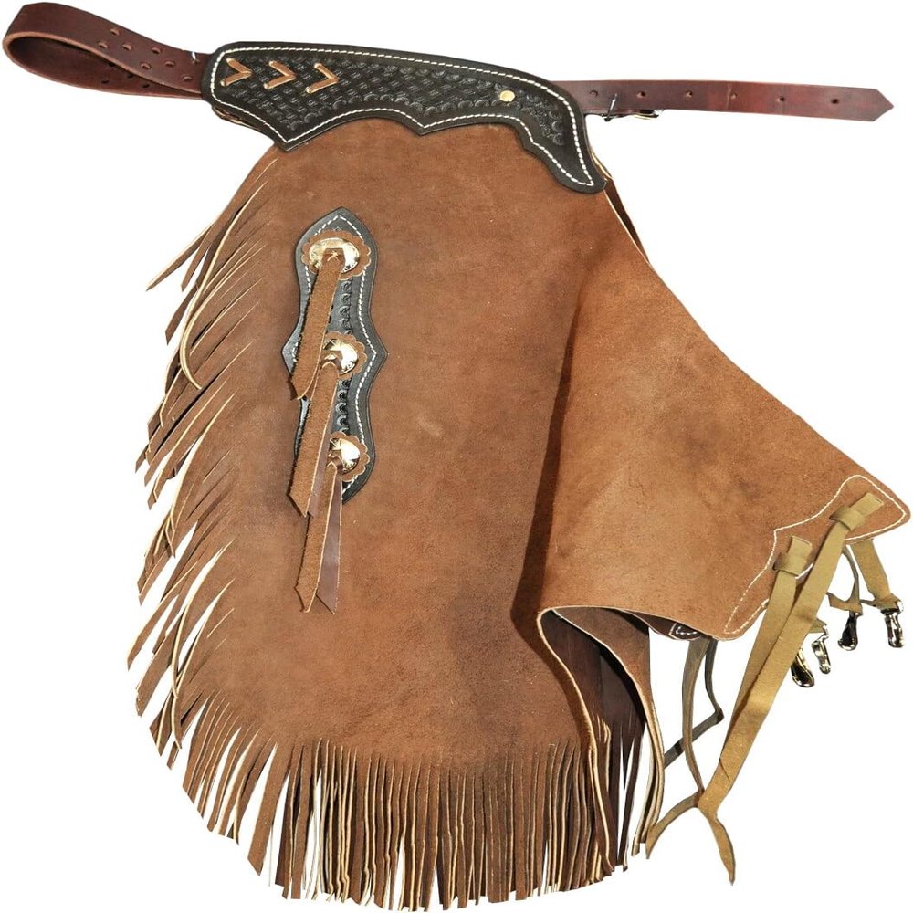 Western Leather Chinks Chaps Basket Weave Hand Tooled for Men Women Kids Custom Made Small Medium Large ST-CHI-010 (X-Small)