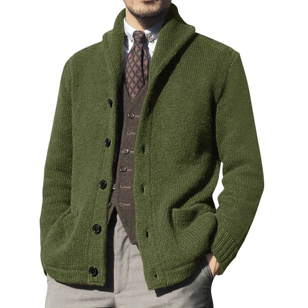 xoxingysm Mens Shawl Collar Cardigan Sweater Cable Knit Button Down Solid Winter Chunky Casual Sweater Coat with Pockets Green