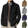 xoxingysm Mens Shawl Collar Cardigan Sweater Cable Knit Button Down Solid Winter Chunky Casual Sweater Coat with Pockets Green view 4