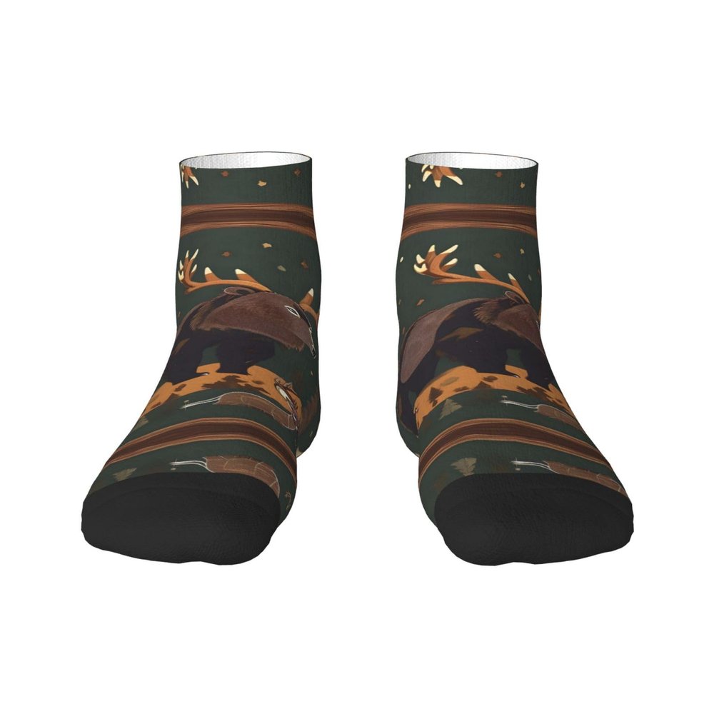 ZISHAK The Lodge Bear Deer Adult Sports Socks,No-Heel Casual Socks,Sailor Socks For Comfort And Style