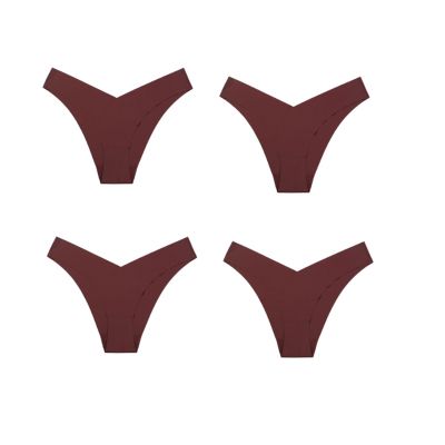 4pc Large Size Seamless Ice Silk Underwear V-shaped Waist Pure Cotton Crotch Breathable Women's Briefs (Color : 5, Size : Large)
