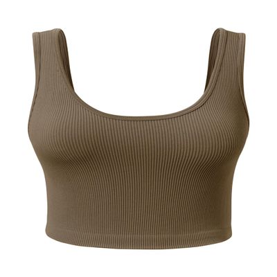 SPRIMEMONG Women's Ribbed Crop Tank Yoga Cropped Top for Workout(Cedar Brown,L)