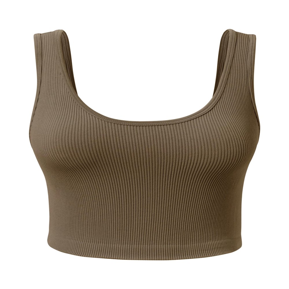 SPRIMEMONG Women's Ribbed Crop Tank Yoga Cropped Top for Workout(Cedar Brown,L)