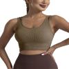 SPRIMEMONG Women's Ribbed Crop Tank Yoga Cropped Top for Workout(Cedar Brown,L) view 2