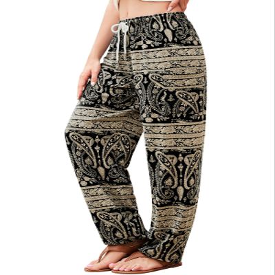 QIANXIZHAN Women's Harem Pants, Hippie Palazzo Pants Boho Joggers Yoga Clothes with Pockets Black Striped Flowe M