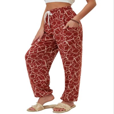 QIANXIZHAN Women's Harem Pants, Hippie Palazzo Pants Boho Joggers Yoga Clothes with Pockets Diamond Red 2XL