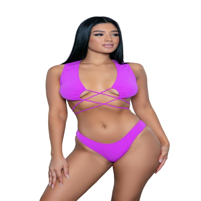 Be Wicked Womens Celeste Criss Cross Bikini Set, L, Purple, Large