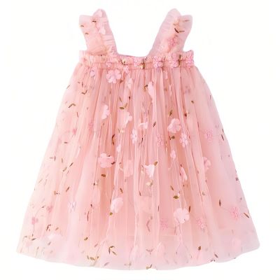 Baby Girls Tutu Dress, Pink Flowers Toddler Baby Girls Sleeveless Layered Princess Tulle Sundress Party Dress,Pinkish with Flowers Size 110