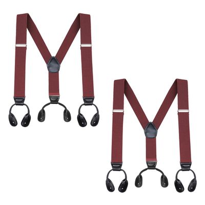 Buyless Fashion Button End 2 Pack Suspenders for Men - 48" Adjustable Straps 1 1/4" - Y Shape - 5113-2-Burgundy