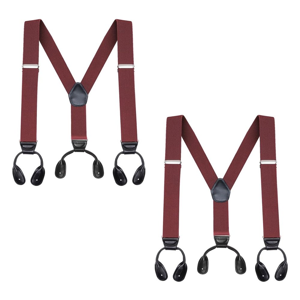Buyless Fashion Button End 2 Pack Suspenders for Men - 48" Adjustable Straps 1 1/4" - Y Shape - 5113-2-Burgundy