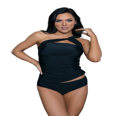 Be Wicked Womens Shay One-Shoulder Tankini Set, M, Black