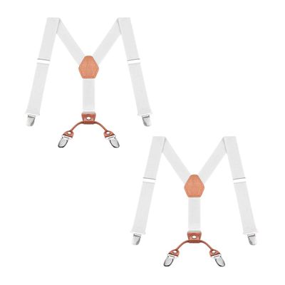 Buyless Fashion 2 Pack Adjustable Suspenders for Kids - 26" Elastic Straps 1" - Leather Y Shape Back - 5151-2 - White