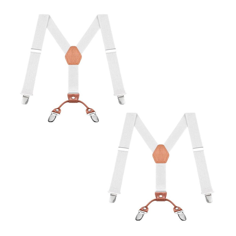 Buyless Fashion 2 Pack Adjustable Suspenders for Kids - 26" Elastic Straps 1" - Leather Y Shape Back - 5151-2 - White