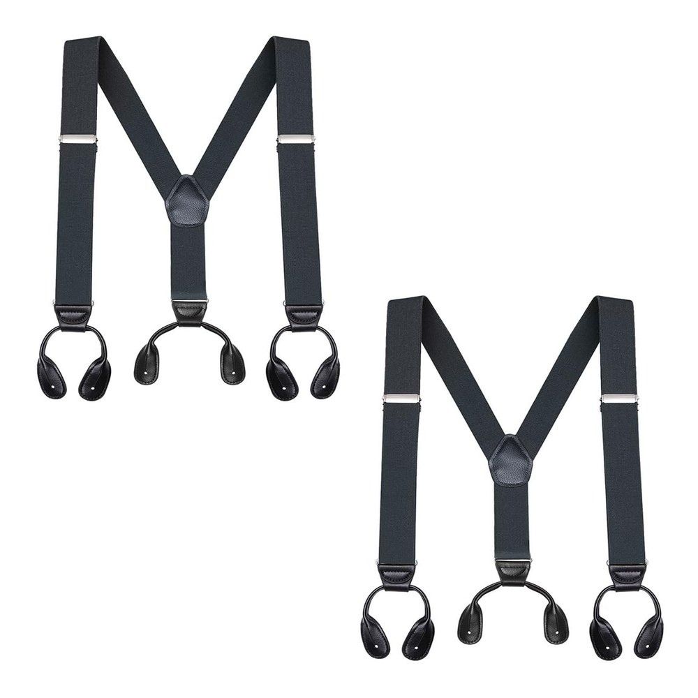 Buyless Fashion Button End 2 Pack Suspenders for Men - 48" Adjustable Straps 1 1/4" - Y Shape - 5113-2-Gray