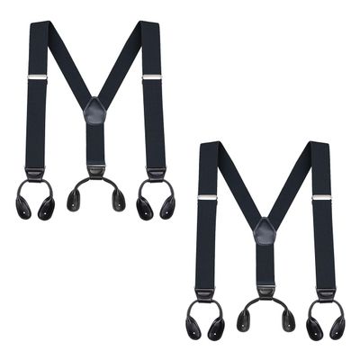 Buyless Fashion Button End 2 Pack Suspenders for Men - 48" Adjustable Straps 1 1/4" - Y Shape - 5113-2-Black