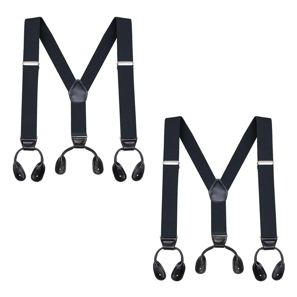 Buyless Fashion Button End 2 Pack Suspenders for Men - 48" Adjustable Straps 1 1/4" - Y Shape - 5113-2-Black