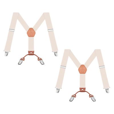 Buyless Fashion 2 Pack Adjustable Suspenders for Kids - 26" Elastic Straps 1" - Leather Y Shape Back - 5151-2 - Ivory